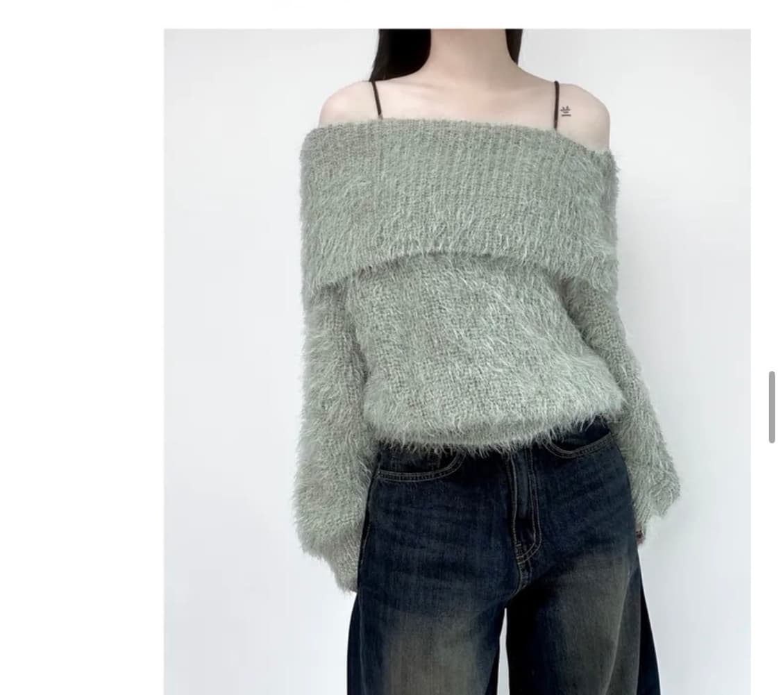 에이블리 앙고라 오프숄더 니트 (연두색) 상품이미지1