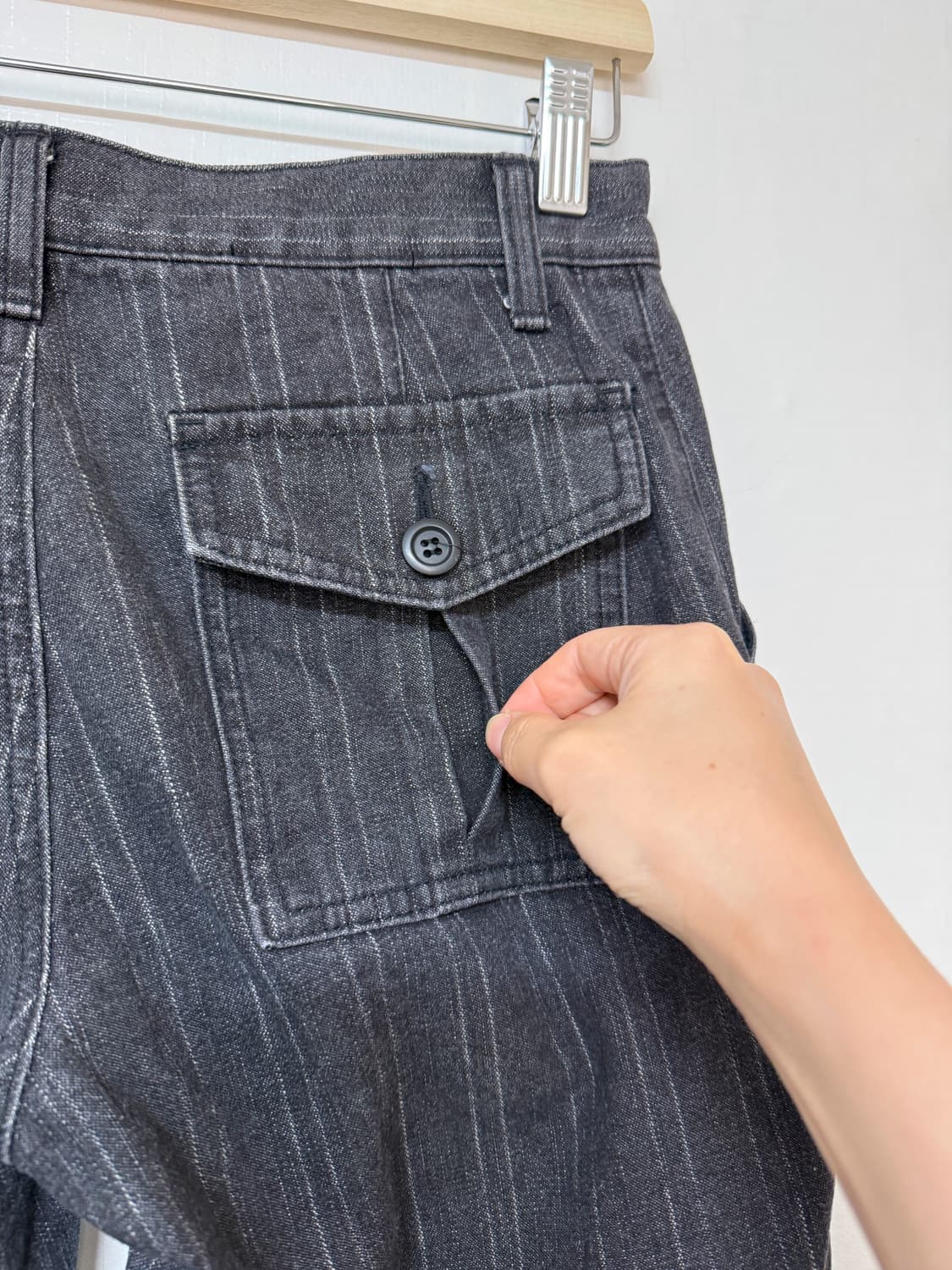 anquiet 흑청 스트라이프 데님 팬츠 상품이미지6