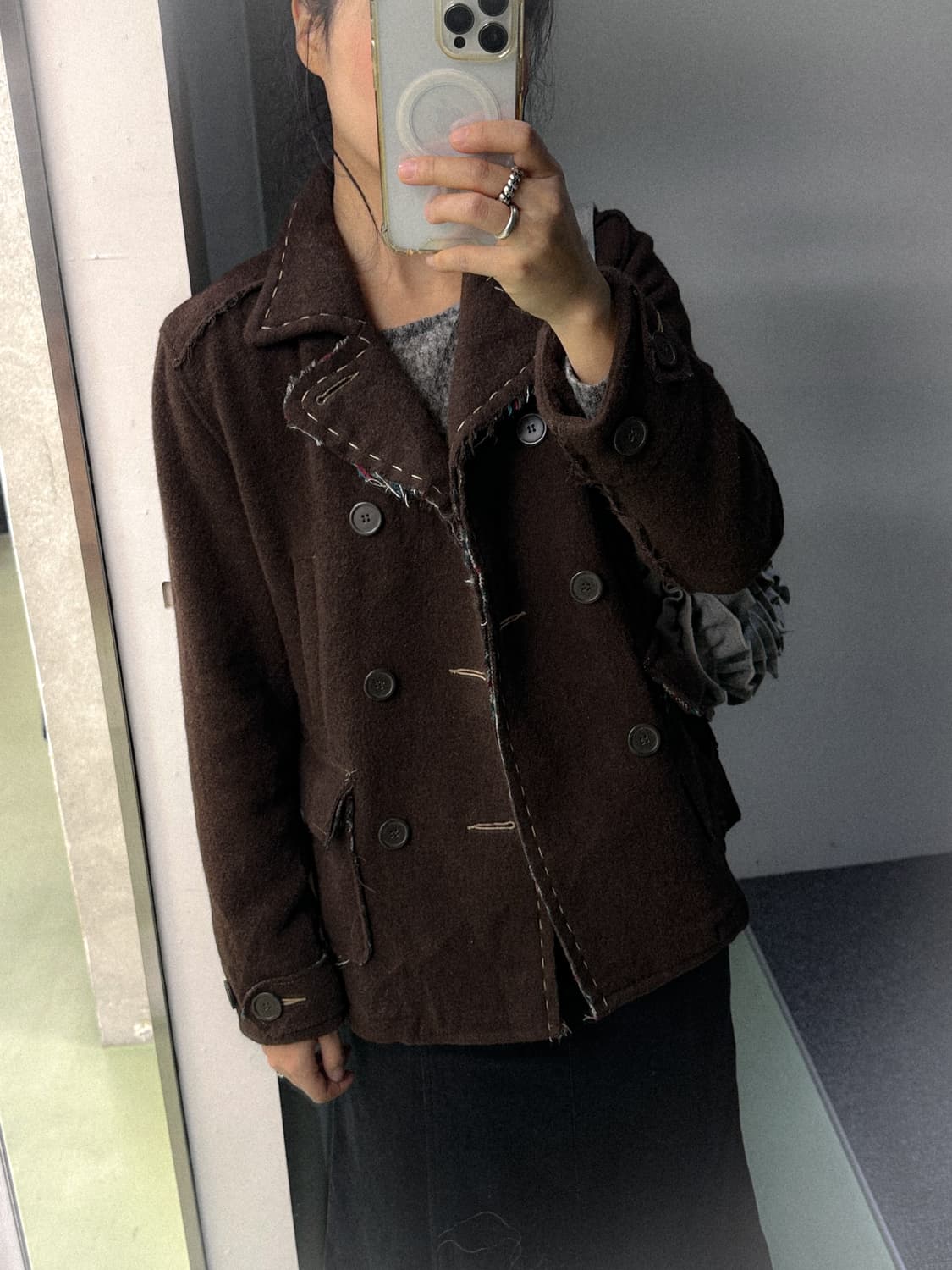 brown stitch double wool short jacket 상품이미지3