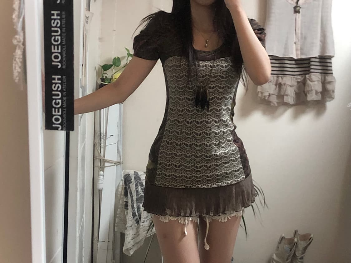 빈티지 오리엔탈 브라운 원피스 탑 vintage top 상품이미지4