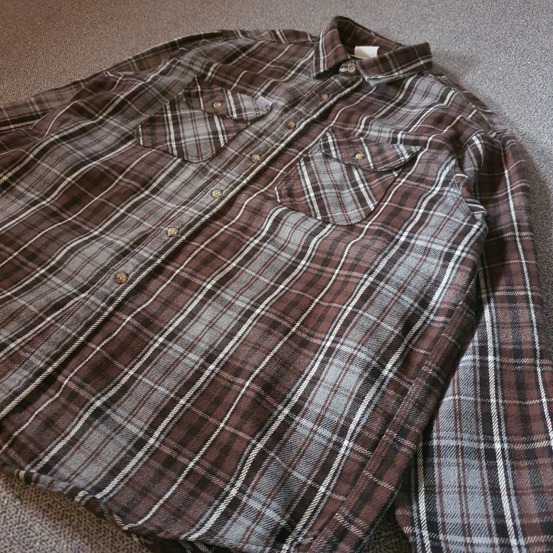 90s us made 칼하트 헤비웨이트 브라운  플라넬 셔츠 상품이미지2