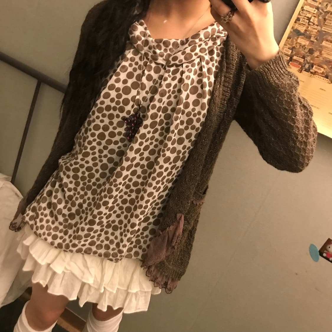 JPN Vintage 오네갸루 브라운 도트 블라우스 상품이미지2