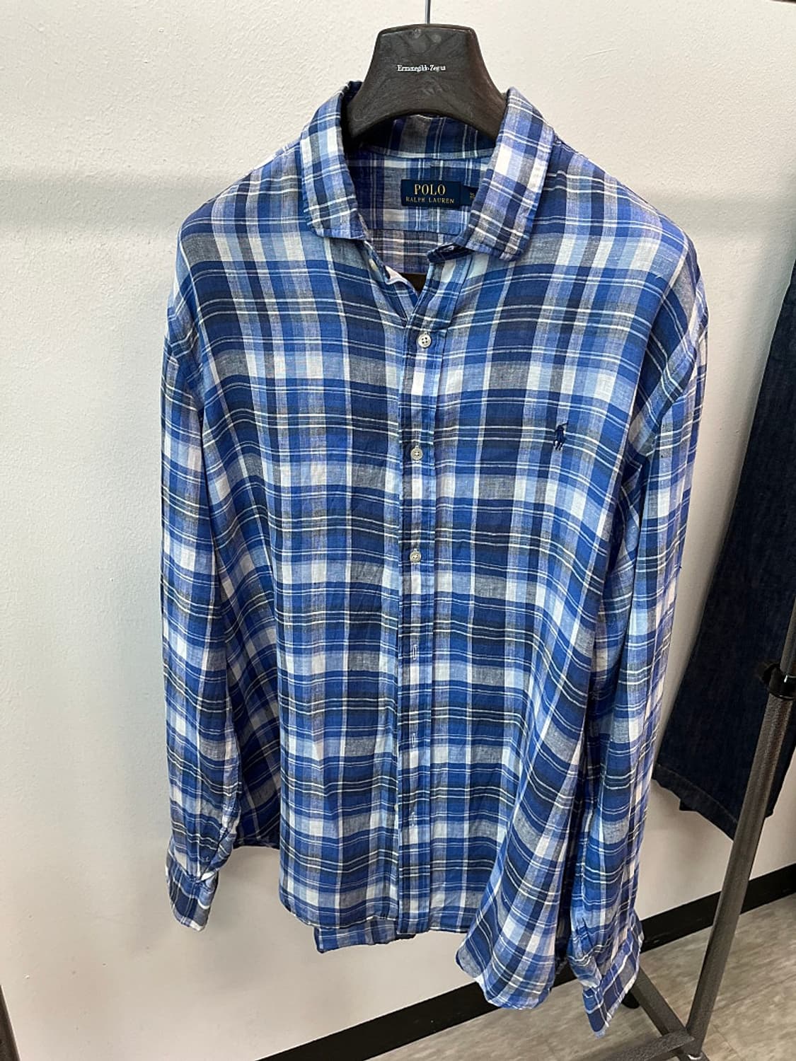 120) 폴로 신형 블루 체크 린넨셔츠 상품이미지4