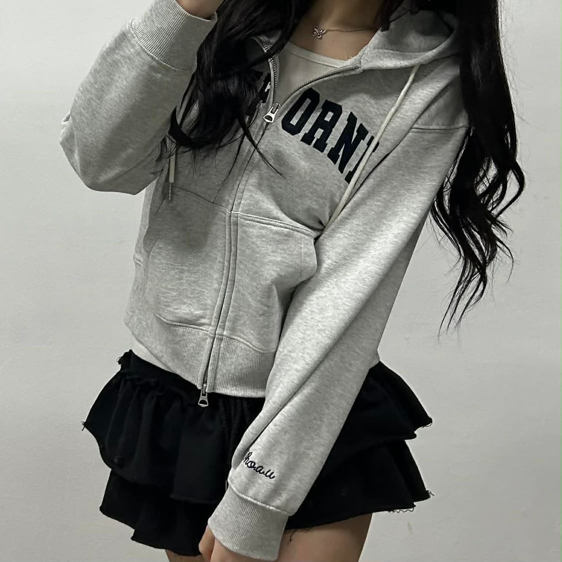 후아유 y2k 러블리힙 백 멜란지 크롭 후드집업(S) 상품이미지3