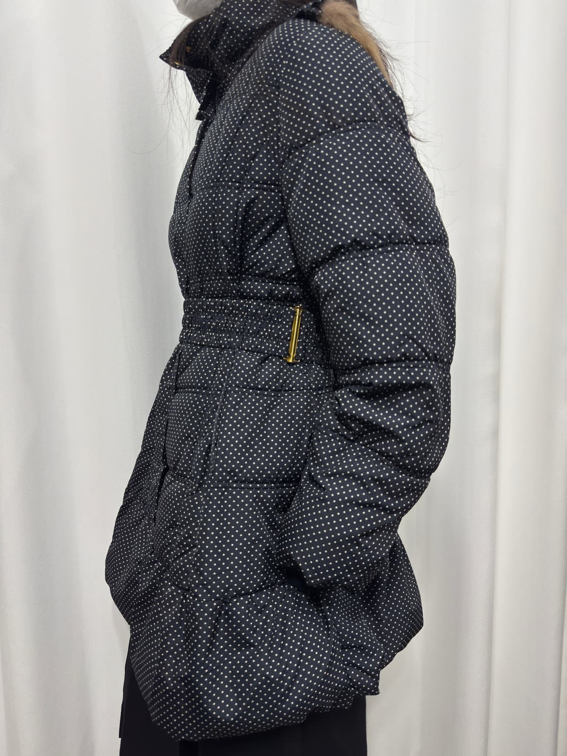 dot fur hood long padding 상품이미지8