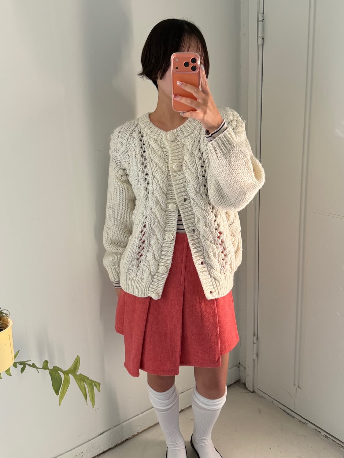 일본빈티지 화이트 꽈배기 니트가디건 상품이미지1