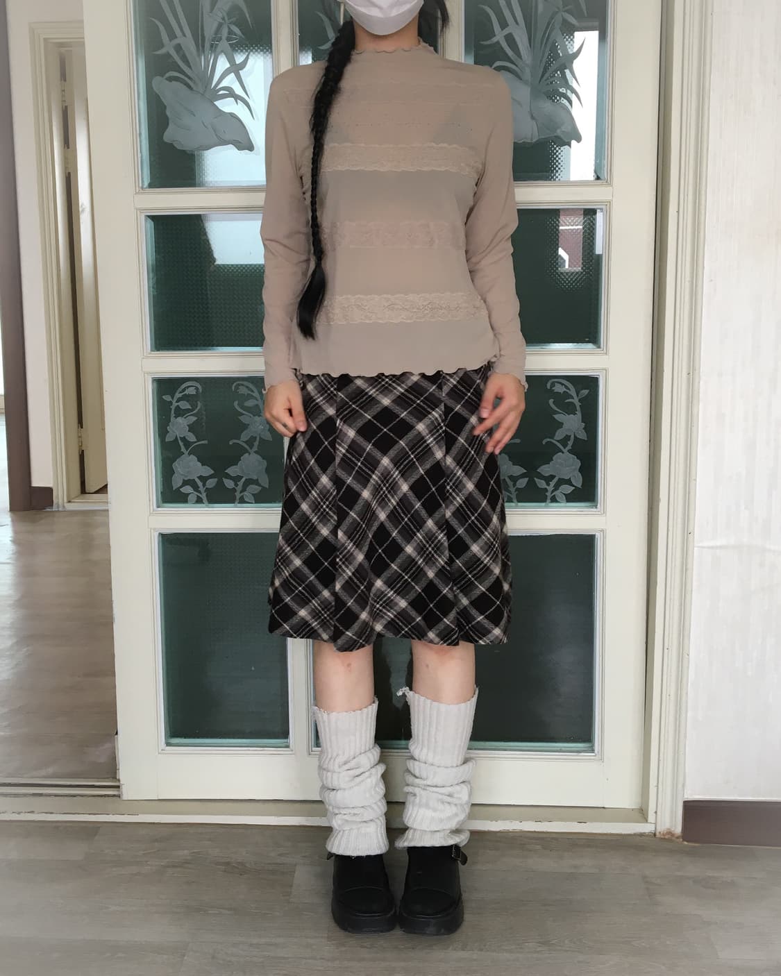 Lace line detail high neck mesh sleeve 상품이미지6