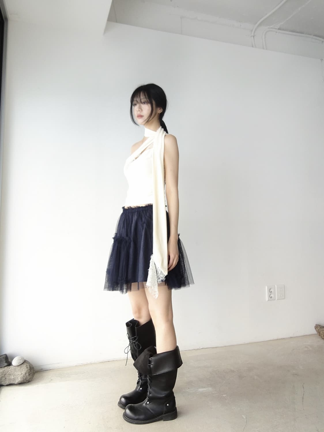 Lace slit halter neck sleeveless / ivory 상품이미지2