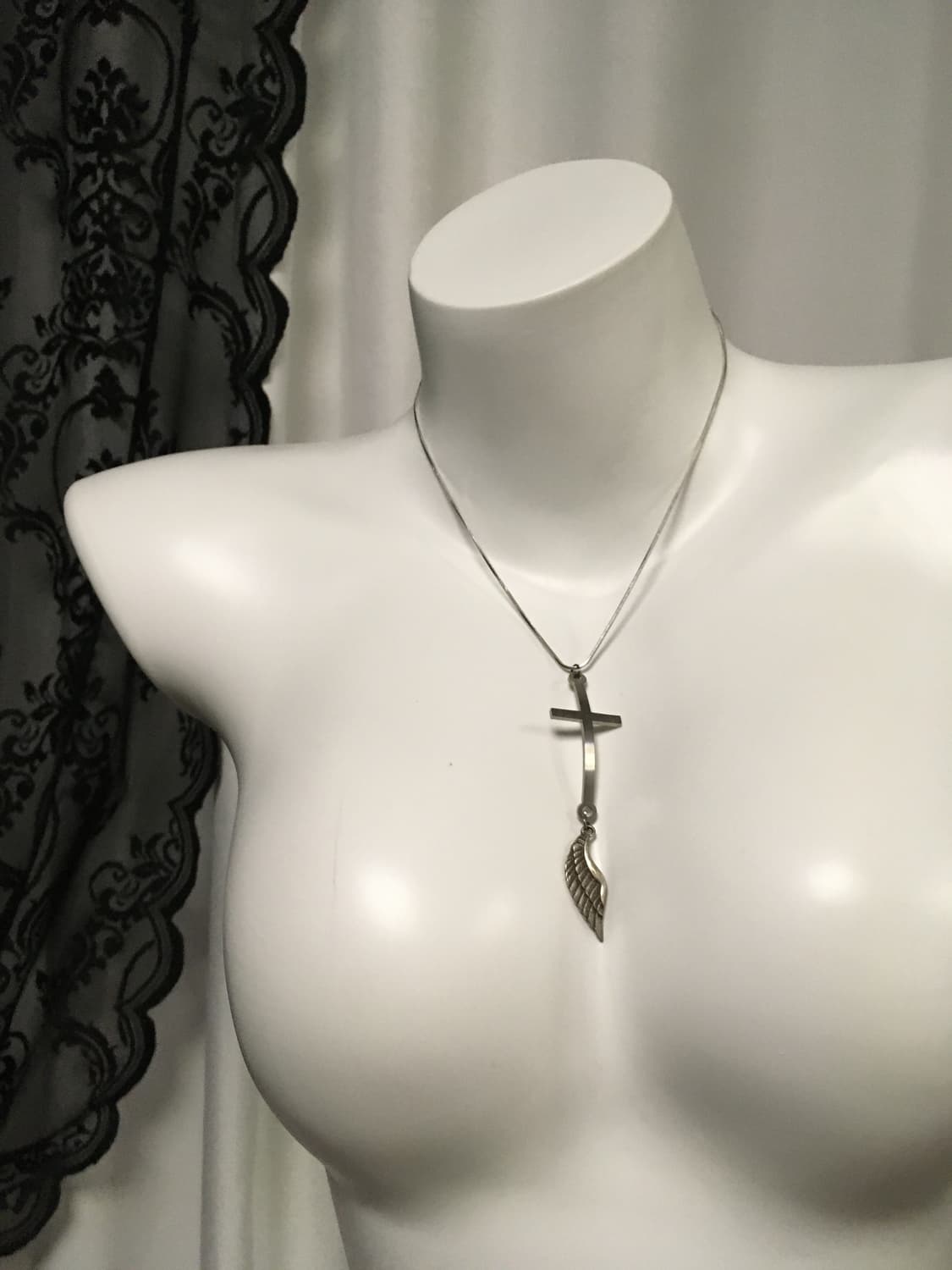 Vintage 십자가 크로스 날개 팬던트 실버 뱀줄 네크리스 목걸이 상품이미지5