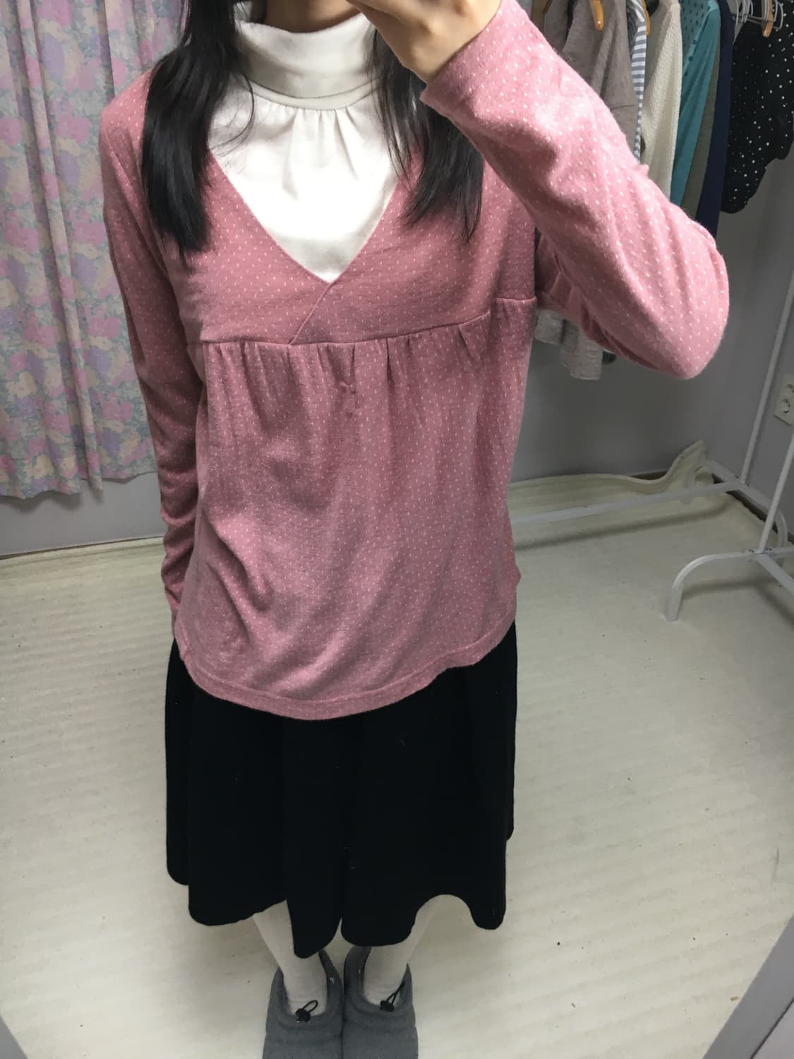 핑크 도트 목폴라 티셔츠 상품이미지3