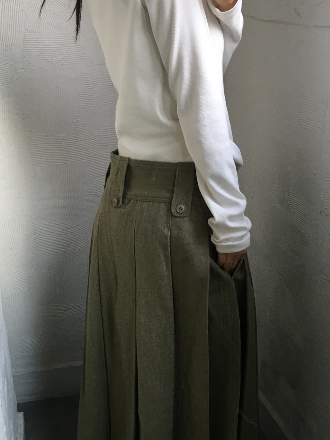 I.S 이세이미야케 90s 그린 플리츠 스커트 상품이미지3