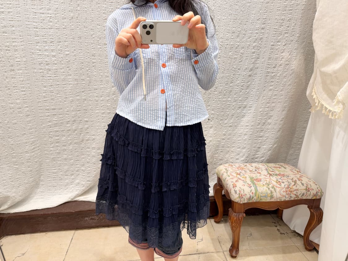frill navy cancan midi skirt 상품이미지5