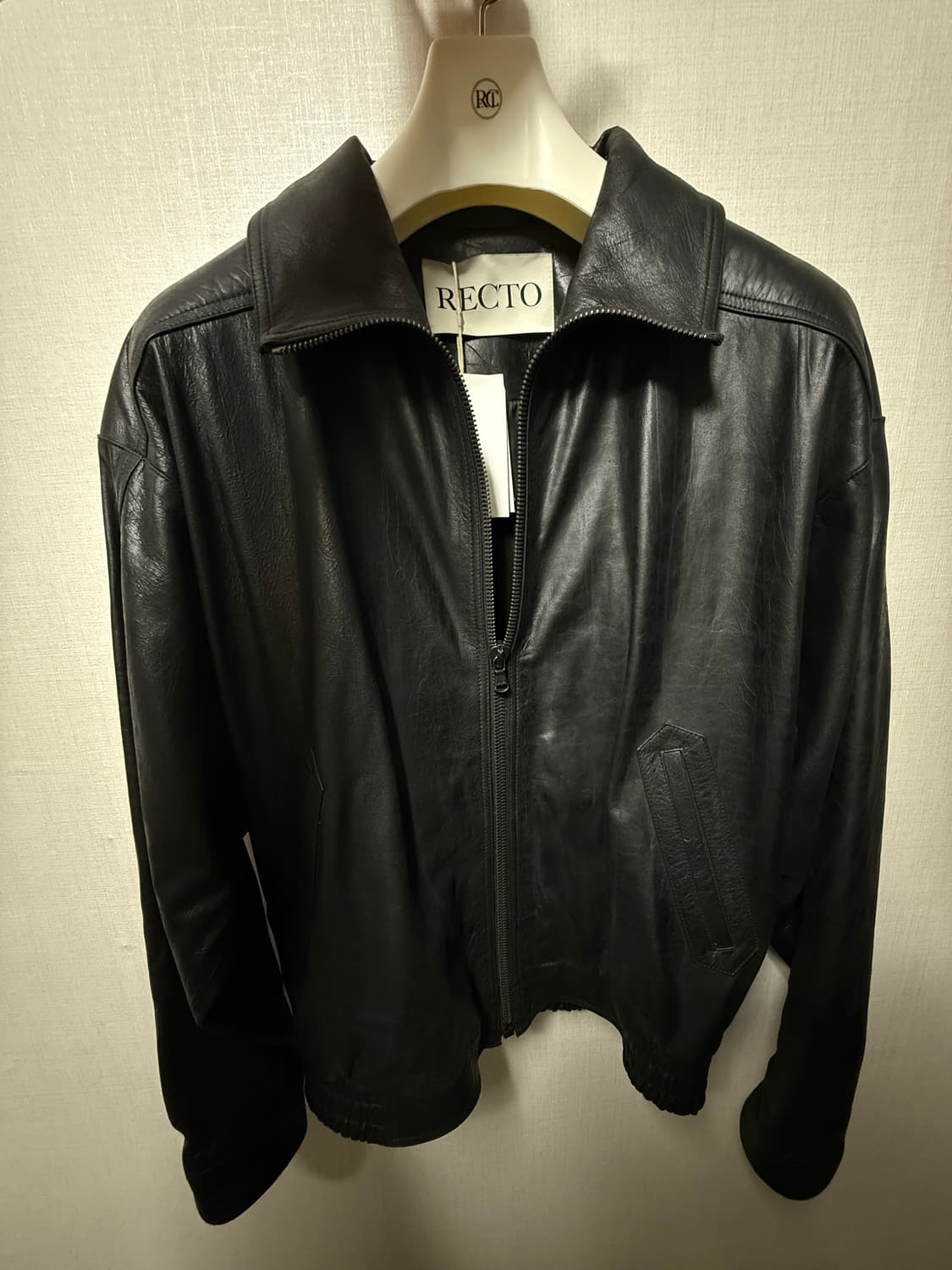 렉토 빈티지 크랙 이펙트 레더 점퍼 (하이넥 레더 자켓) L 상품이미지2