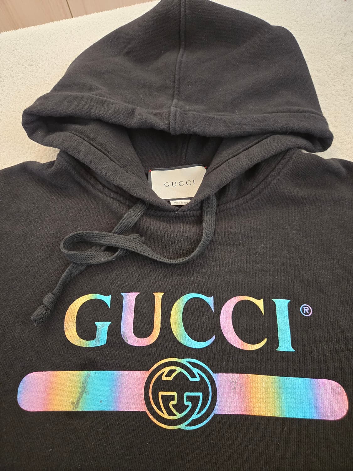 구찌 레인보우 로고 블랙 후드티 XL 상품이미지4