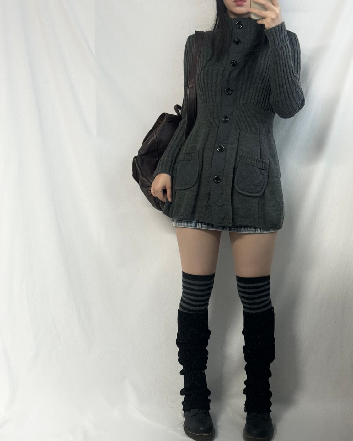 울 블렌디드 퀄트 디테일 셔링 롱 가디건 상품이미지3