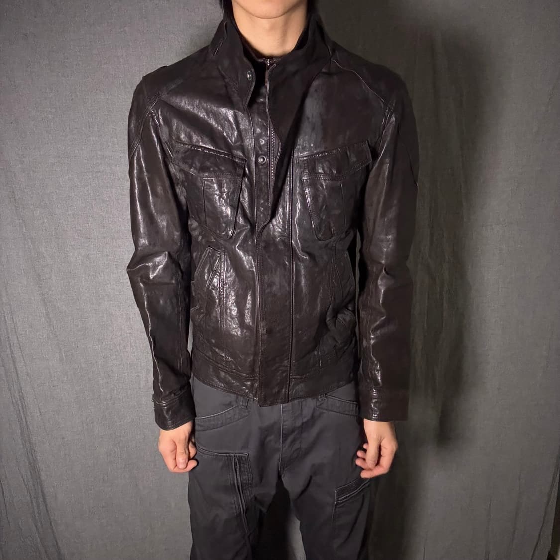 포켓 양가죽 레더 자켓 브라운 상품이미지3