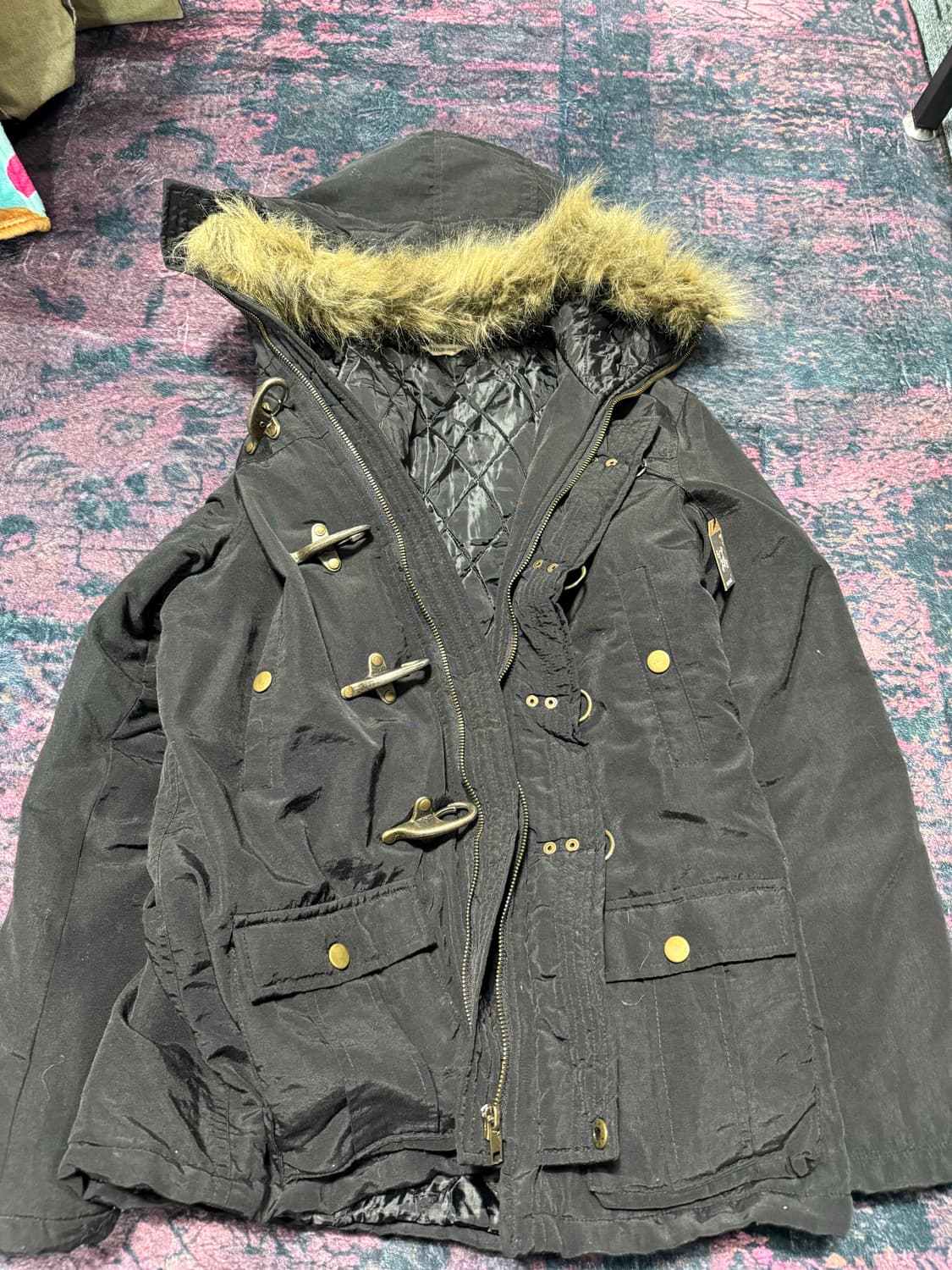 y2k 빈티지 더플 롱파카 블랙 후드퍼 코트 상품이미지6