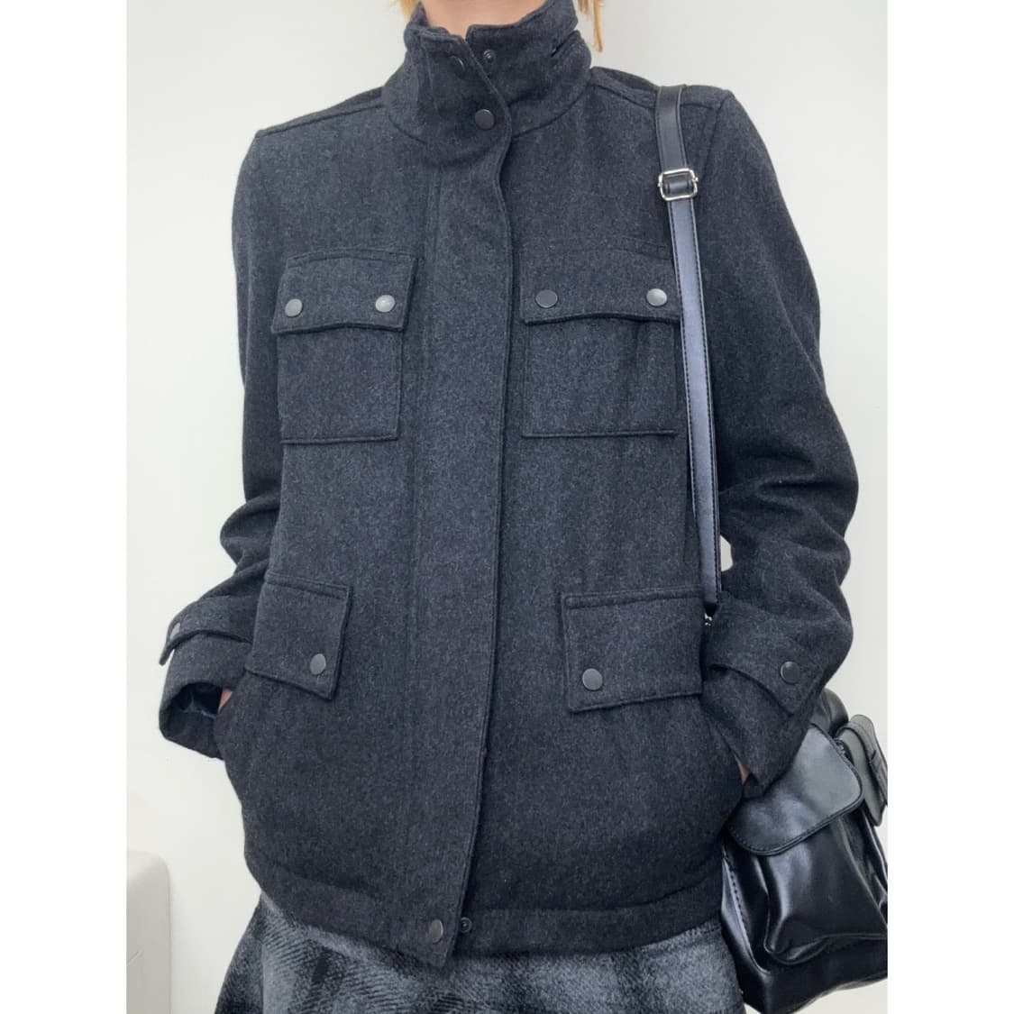 빈티지 차콜 투웨이 하이넥 자켓 y2k 상품이미지1