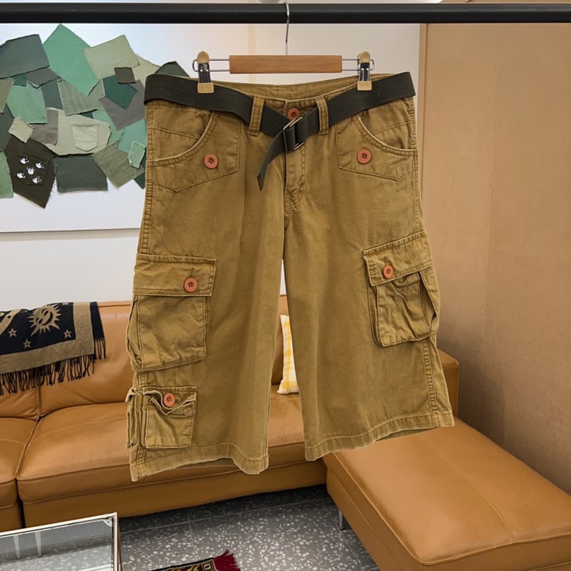 빈티지 벨티드 멀티포켓 카고팬츠 반바지 S C04545  상품이미지1