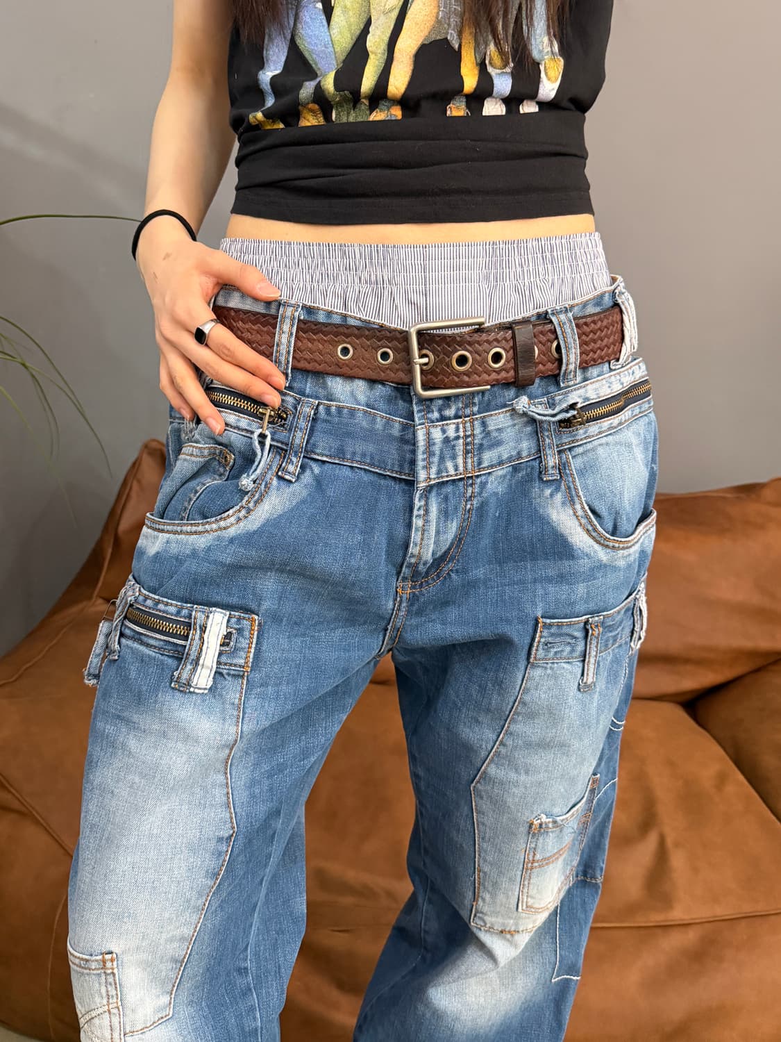 포켓 디테일 와이드 데님 팬츠 상품이미지4