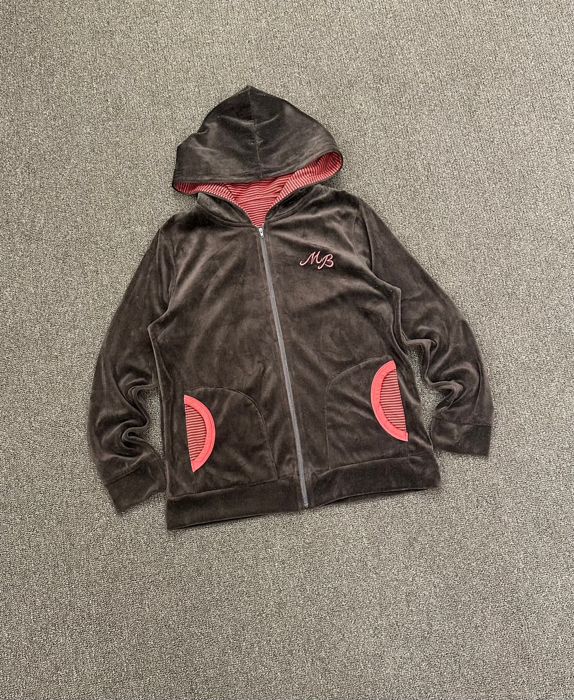 M)Japanese vintage 여성 브라운 벨벳 후드집업 상품이미지1