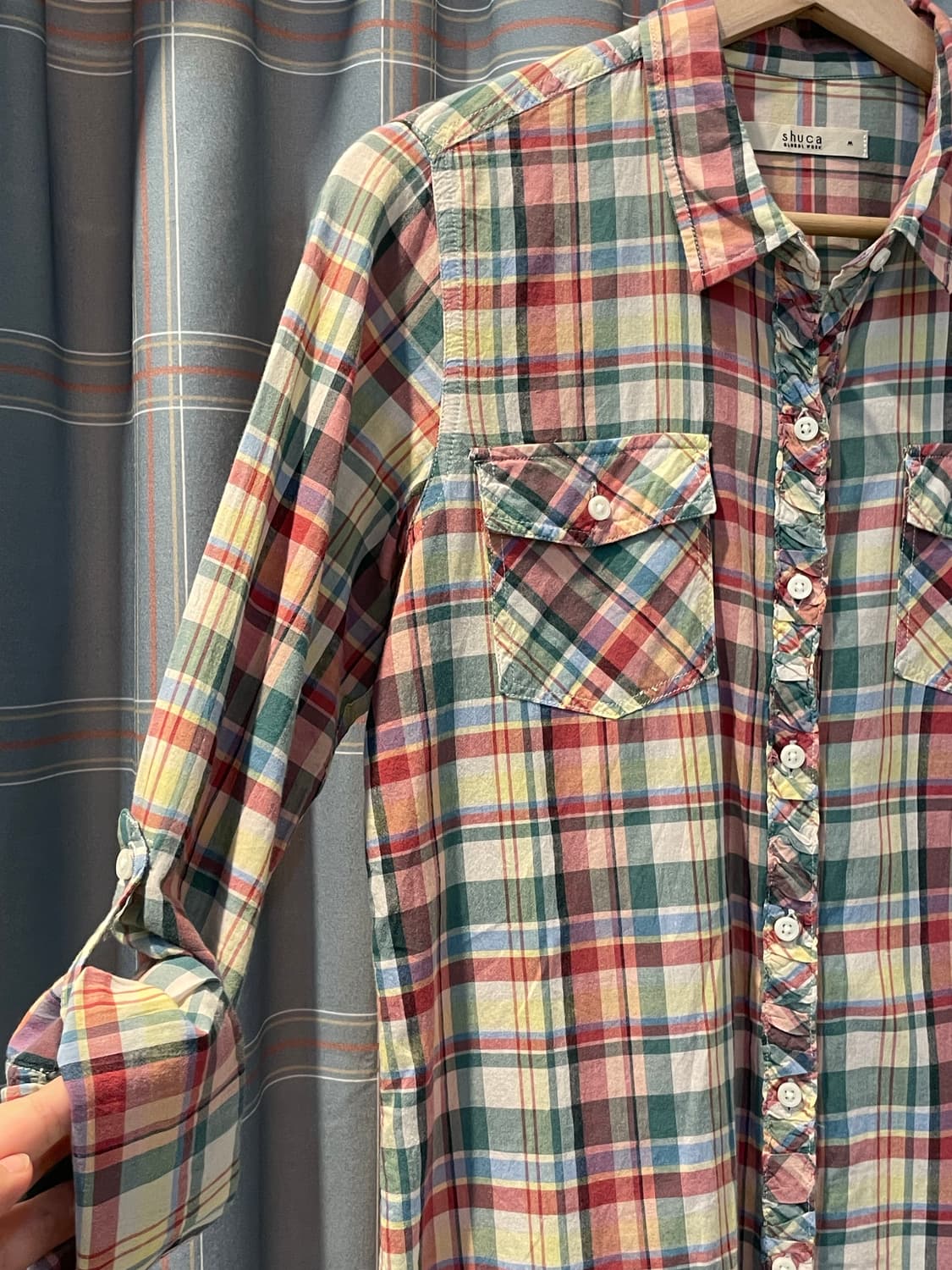 일본빈티지 셔링 체크롤업셔츠 상품이미지3