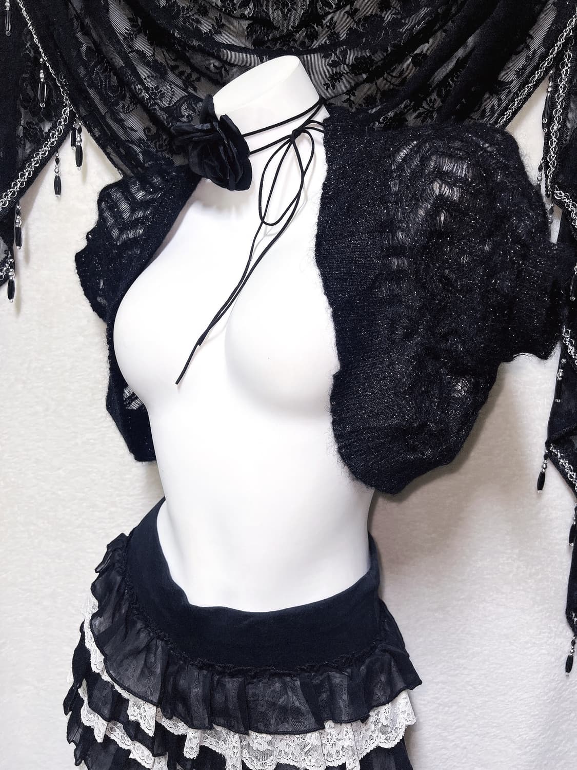 로맨틱고딕 고스펑크 다크페어리 그런지 뜨개 니트 볼레로 가디건 로걀 핀터 상품이미지1