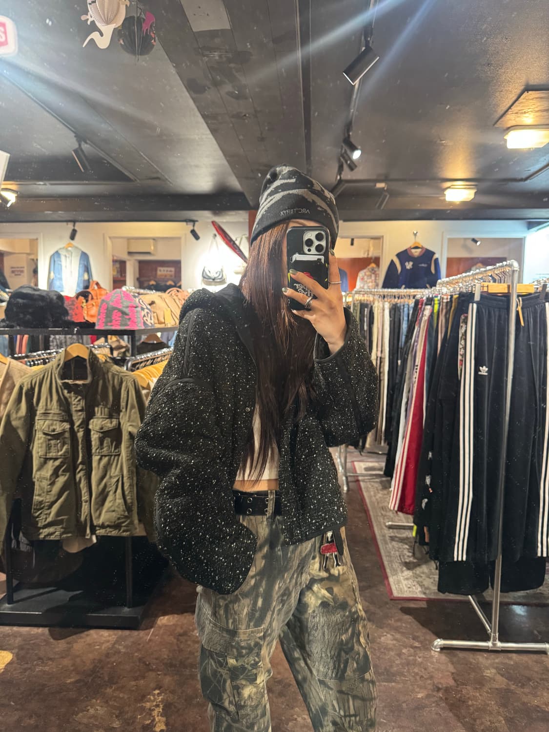 zara 자라 블랙 트위드 보카시 누빔 크롭 후드 자켓 L 상품이미지8