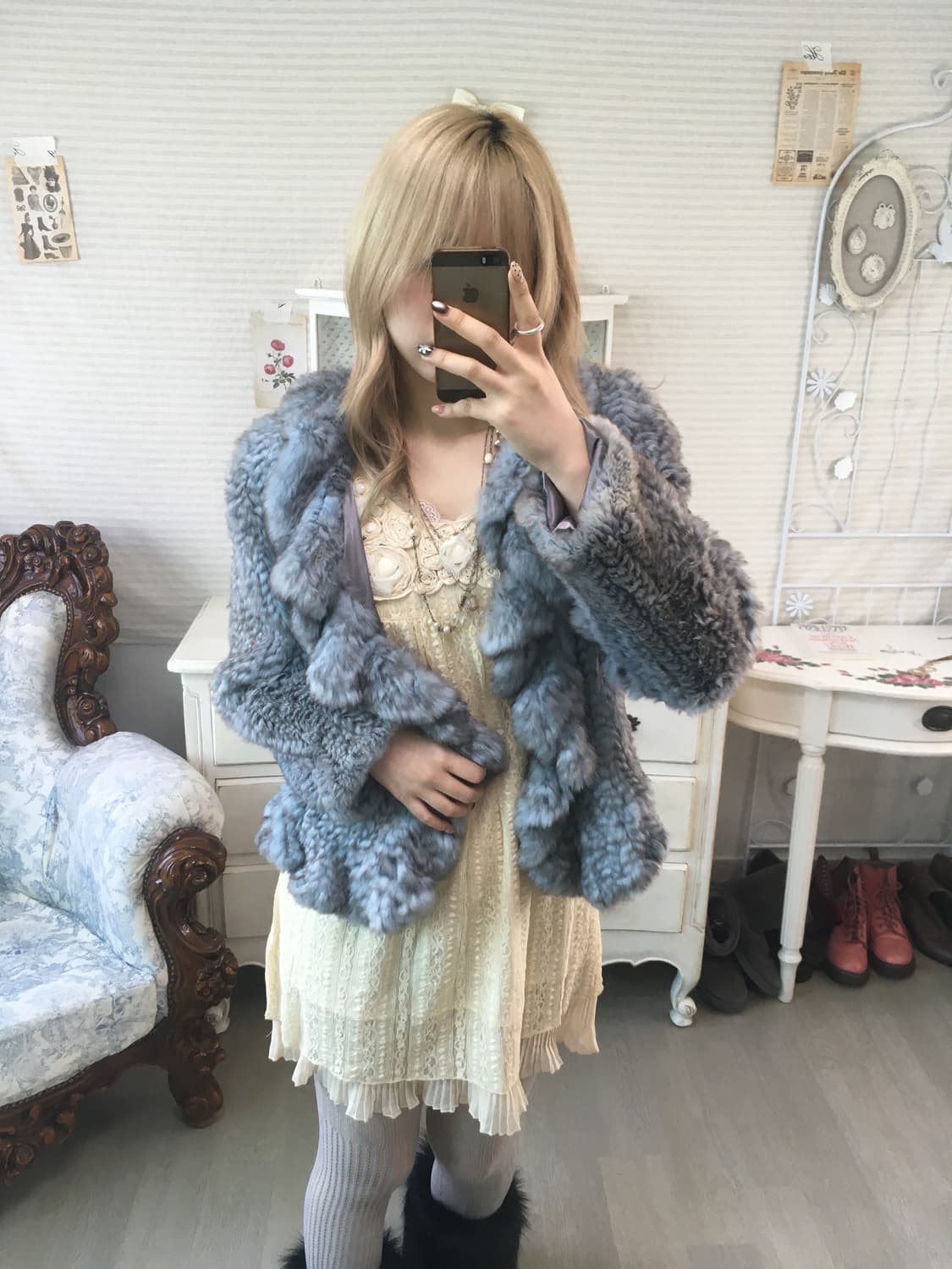 jpn vintage fairy blue-gray rabbit fur 상품이미지1