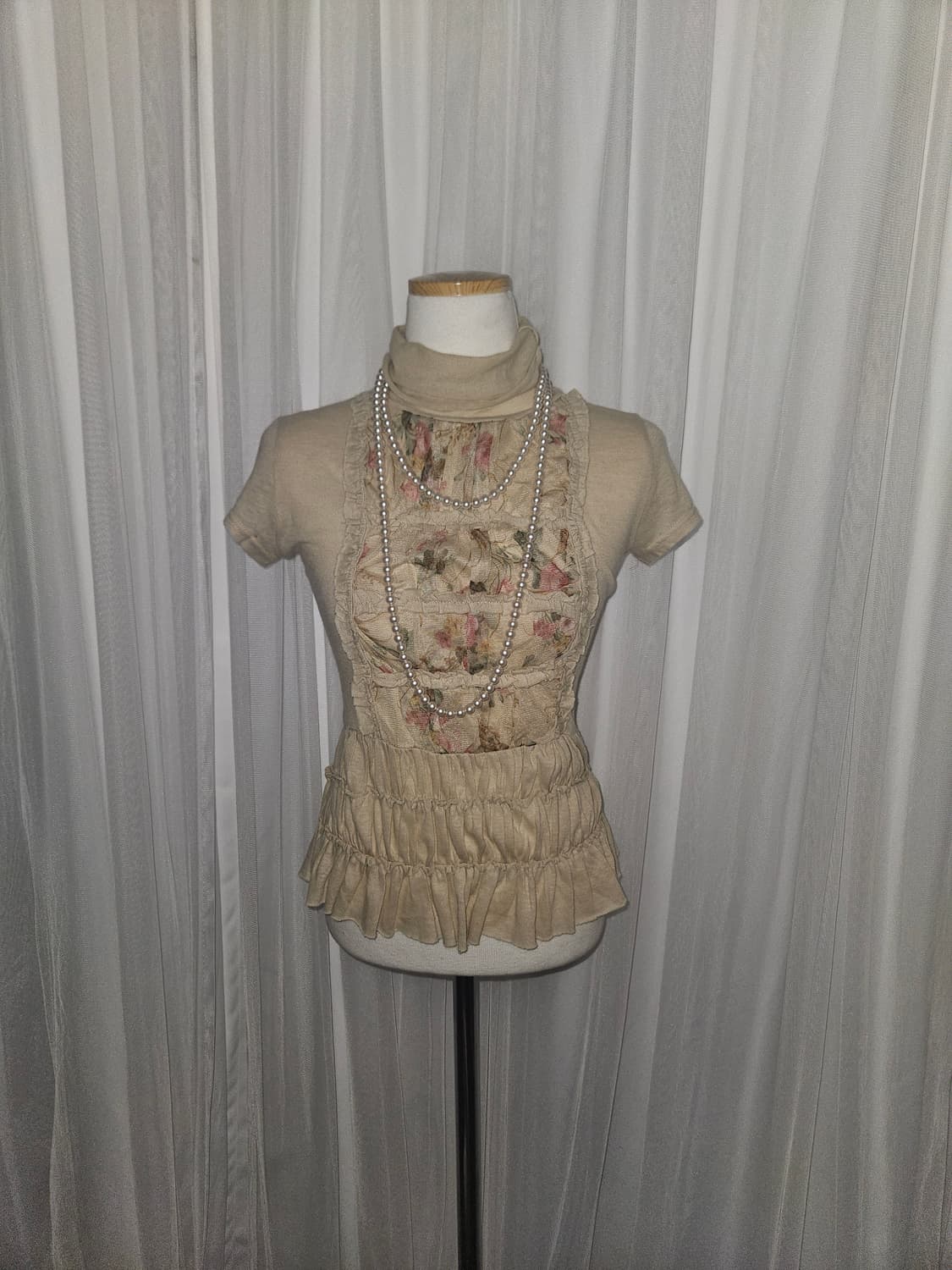 빈티지 오네갸루🌹 누디 로지 플라워 레이스 블라우스 상품이미지2