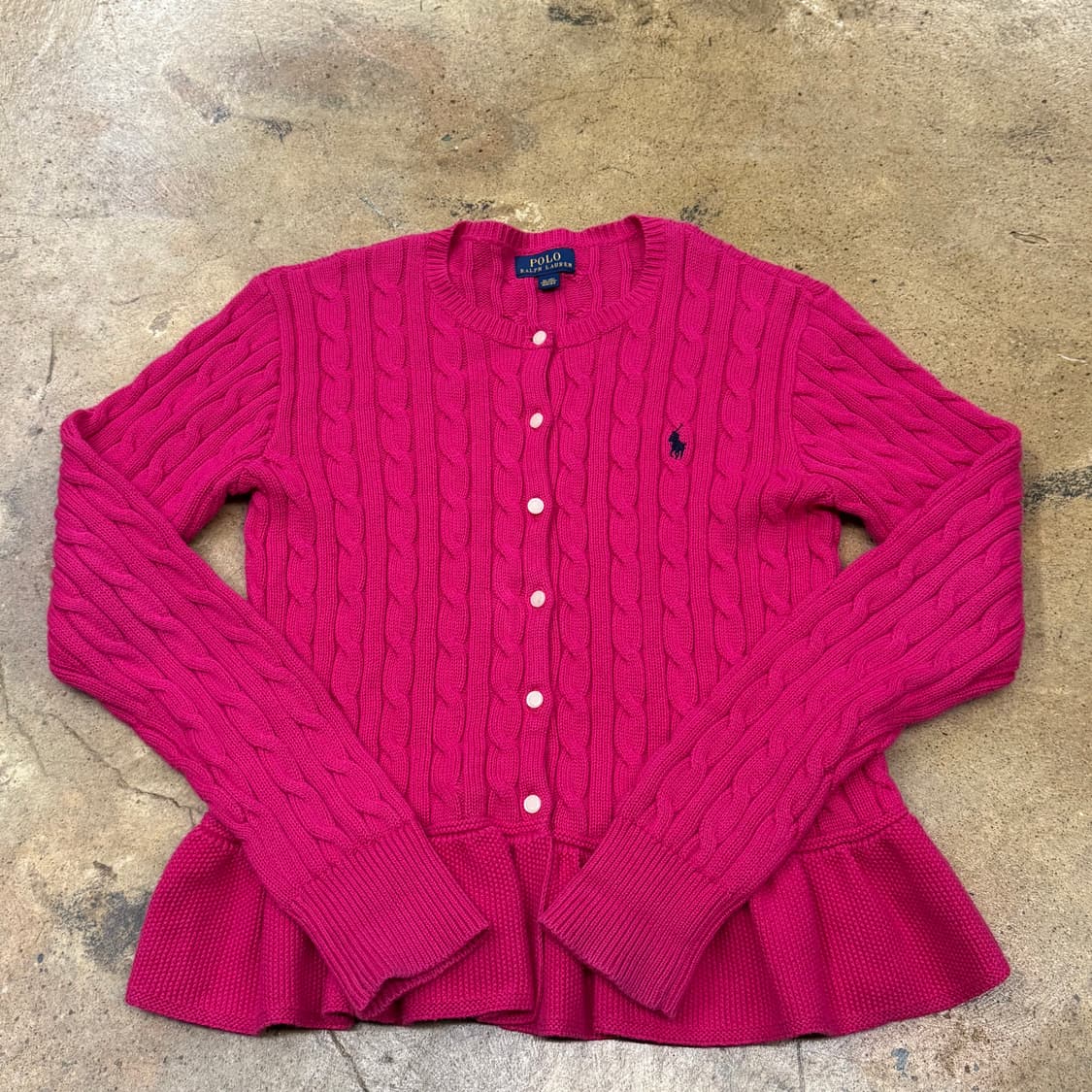 폴로 랄프로렌 핫 핑크 꽈배기 프릴 니트 가디건 상품이미지2