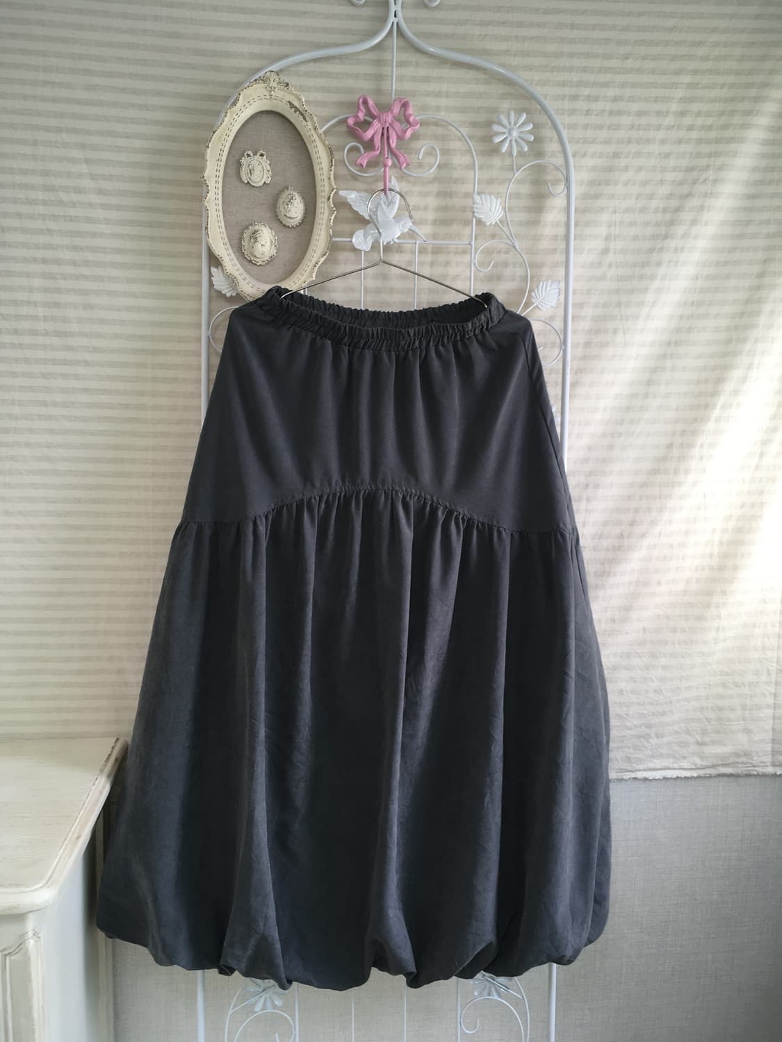 jpn vintage gray shirring long skirt 상품이미지2
