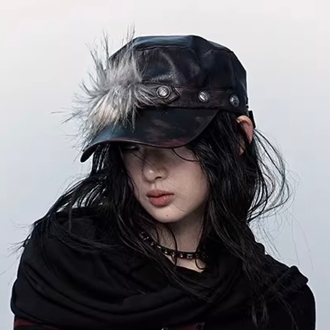 no romance fur leather flat cap y2k 펑크 상품이미지1