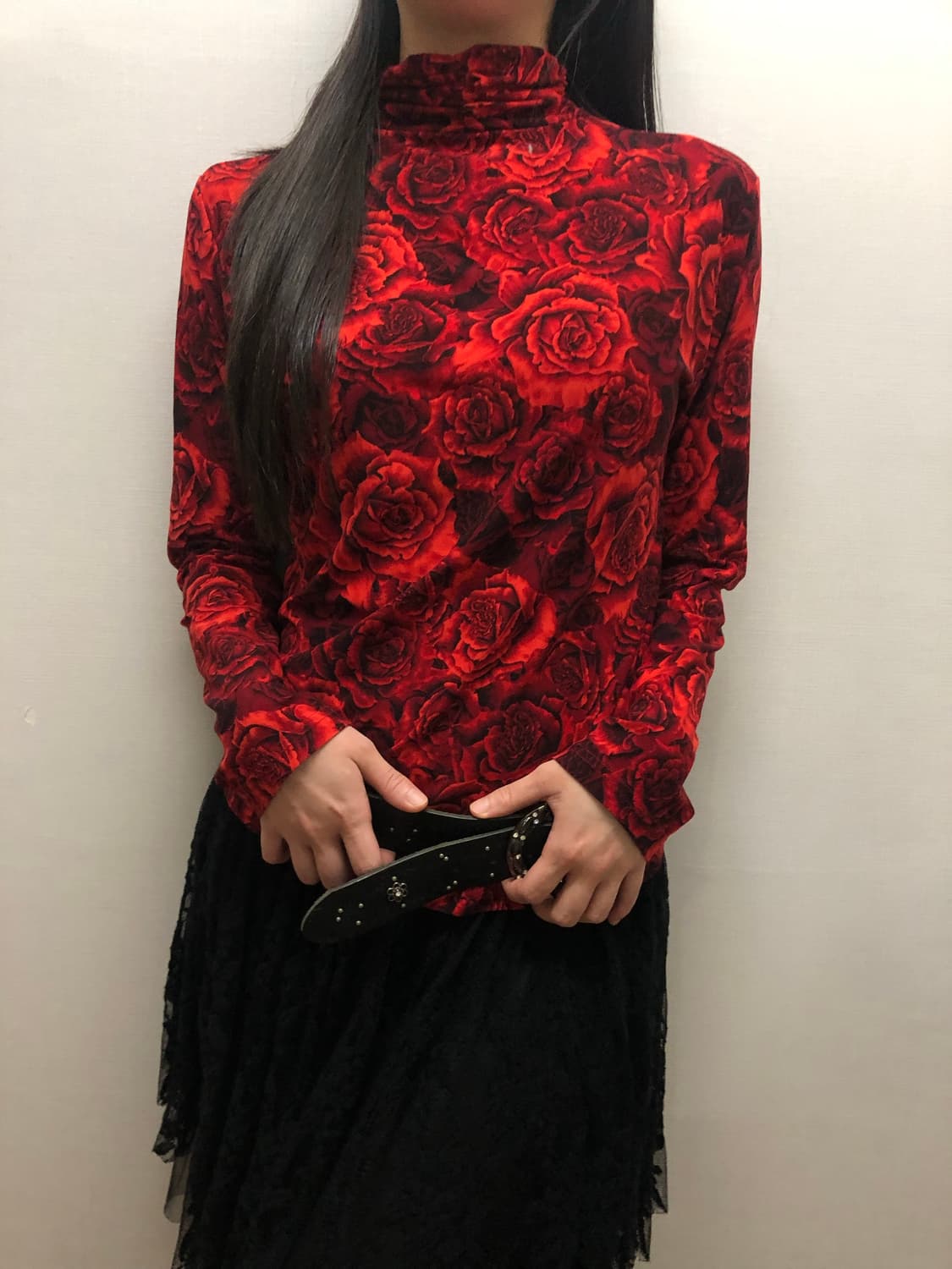 빈티지 레드 오리엔탈 플라워 탑 상품이미지2