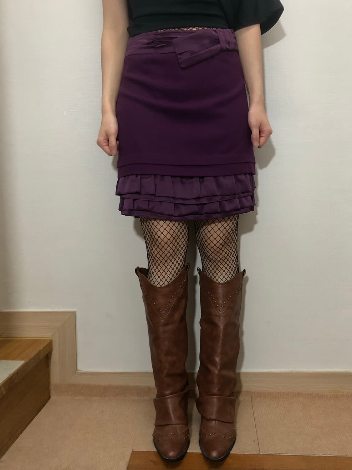 빈티지 퍼플 리본 프릴 스커트 상품이미지5