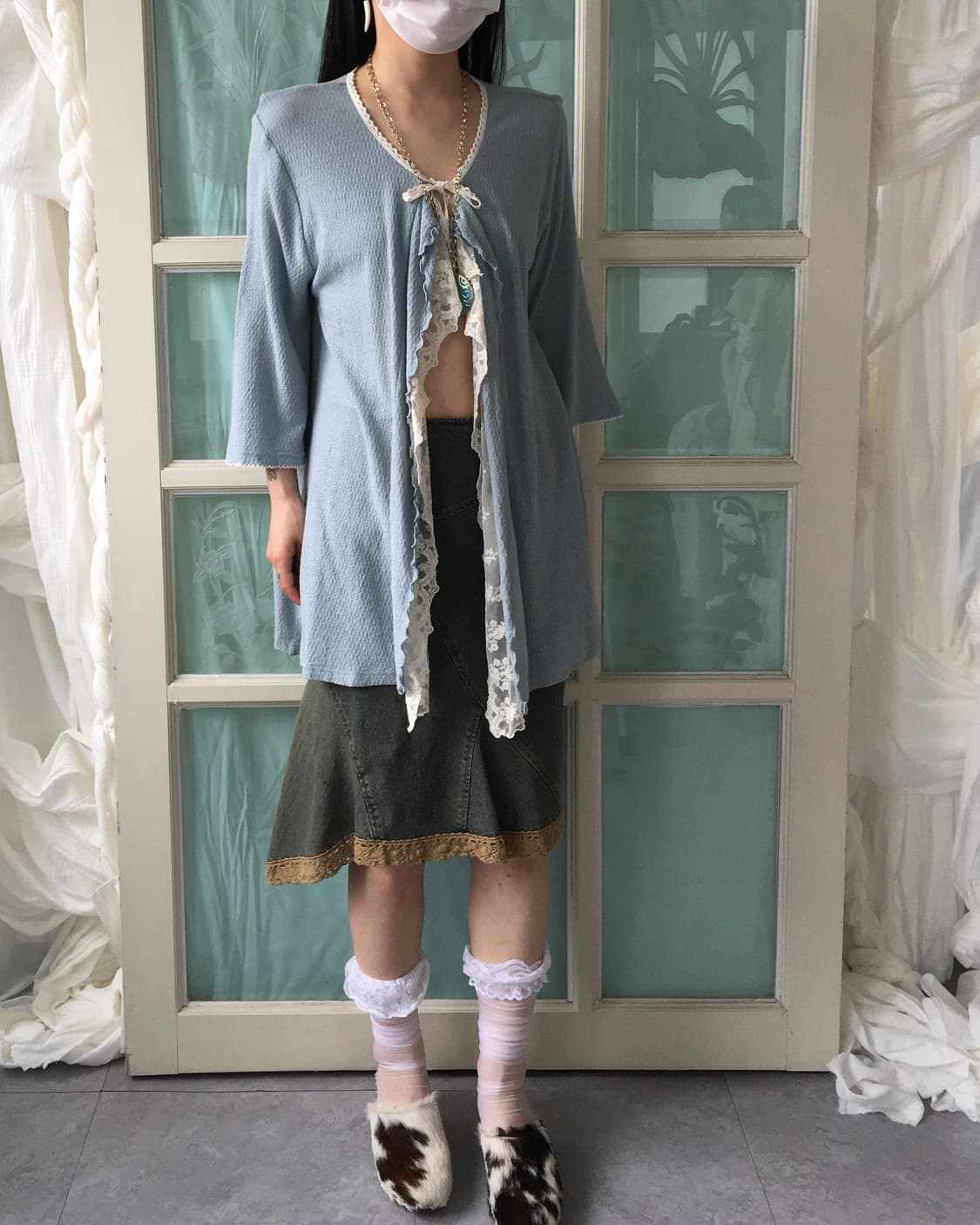 Lace trimming knit cardigan 상품이미지8