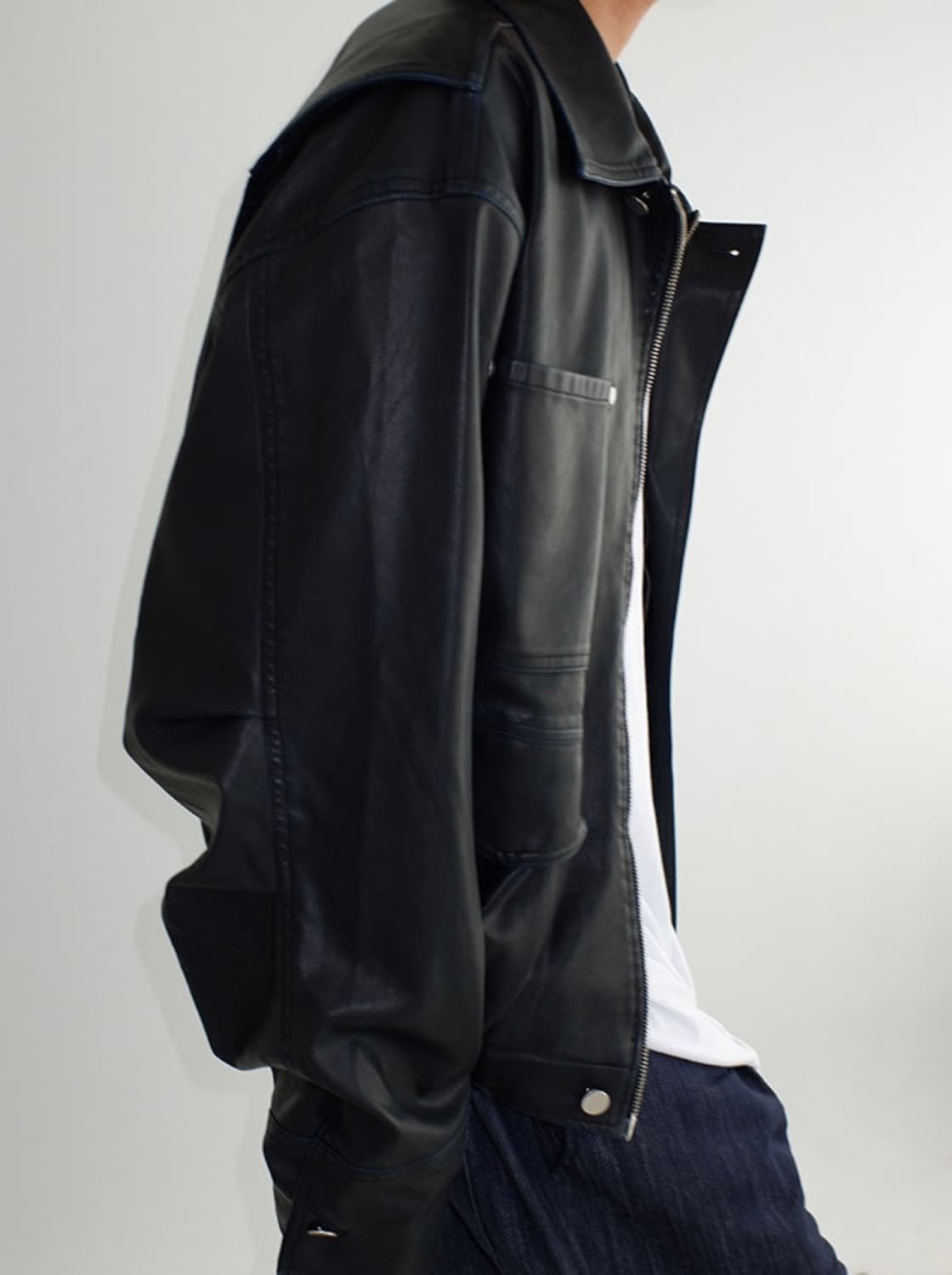 뉴치프시크 빈티지 레더 워크 봄버자켓 상품이미지3