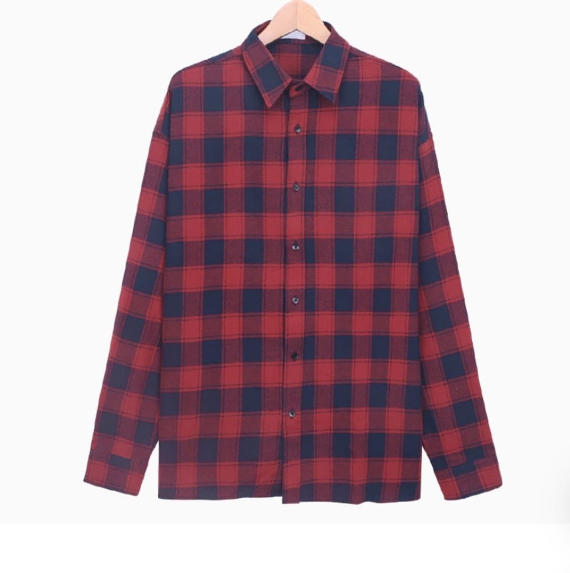 빈티지 레드 네이비 체크 남방 셔츠 상품이미지1