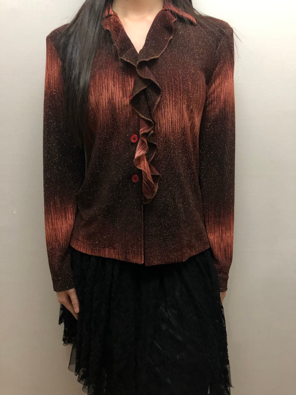 빈티지 브라운 글리터 프릴 탑 상품이미지1