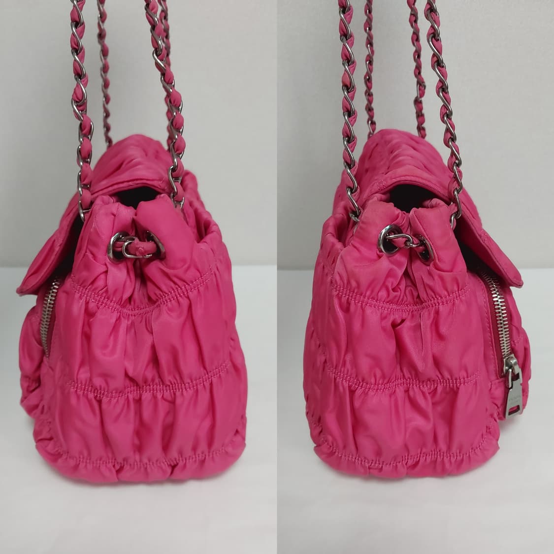 프라다 핑크 테수토 고프레 패브릭 은장 체인 숄더백 (정품) 상품이미지3