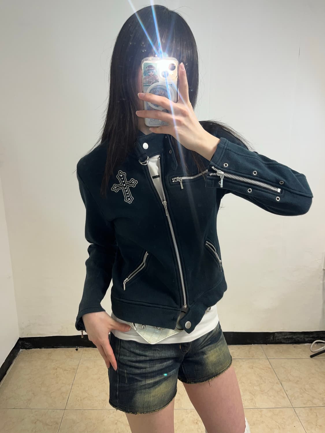 00‘s P2K 네이비 십자가 큐빅 집업 상품이미지5