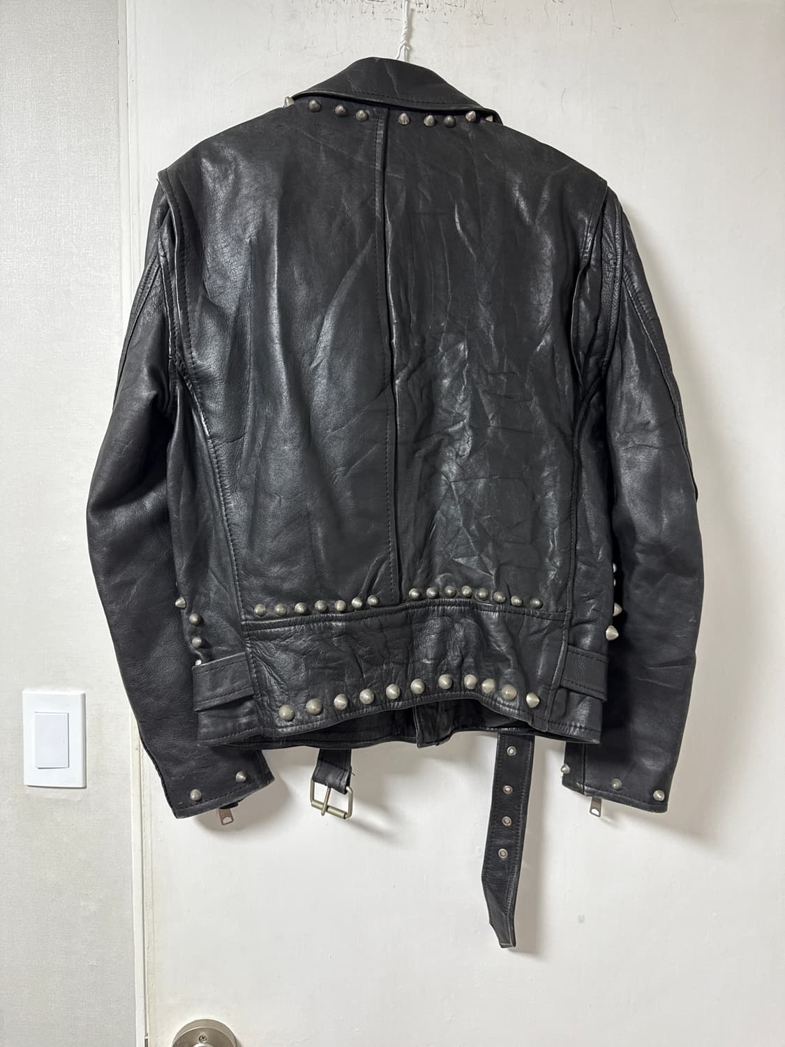 빈티지 스터드 장식 카우레더자켓 상품이미지4