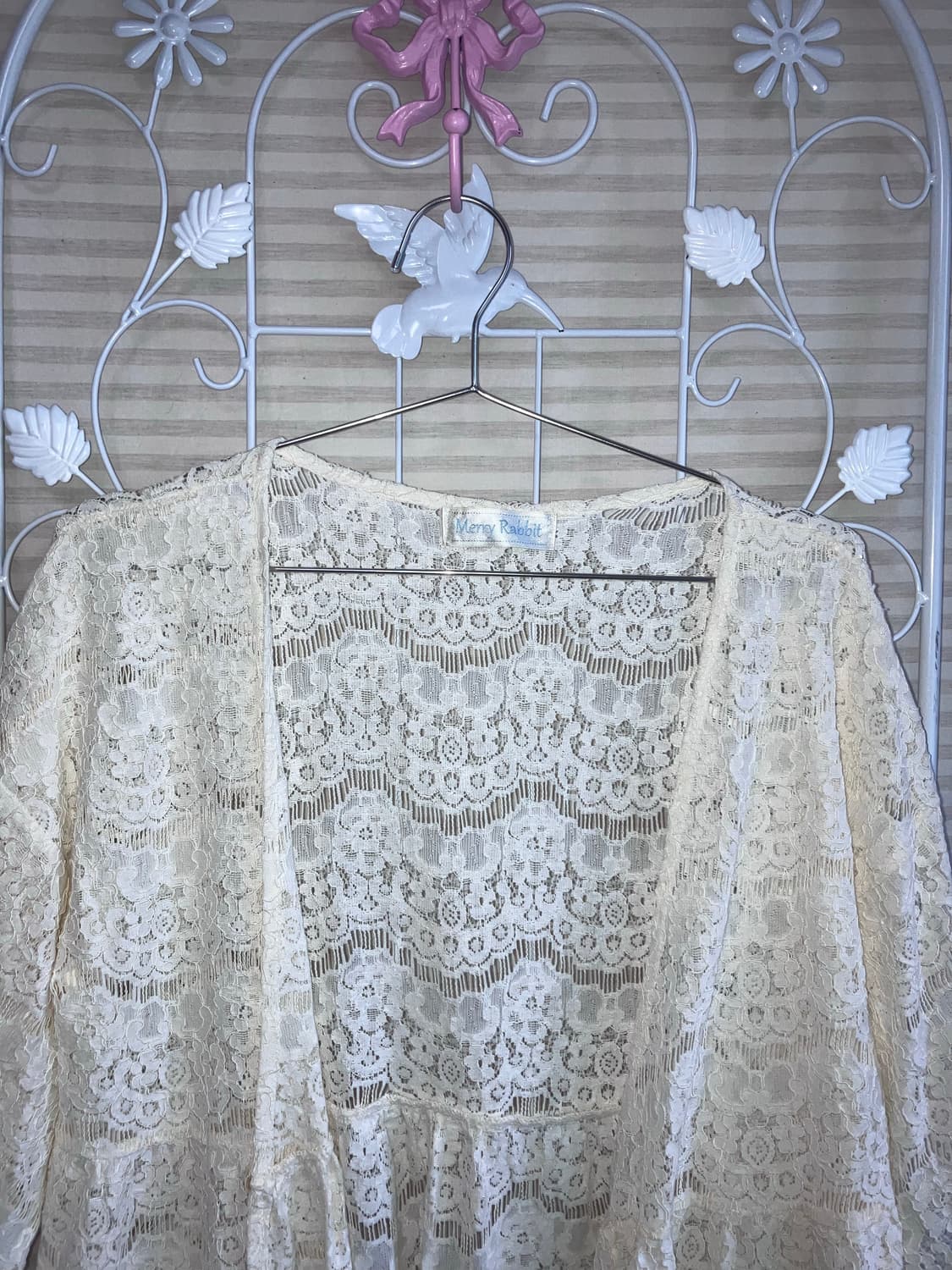 빈티지 아이보리 플라워패턴 시스루 펀칭 가디건 y2k 스트릿 갸루 펑키  상품이미지3