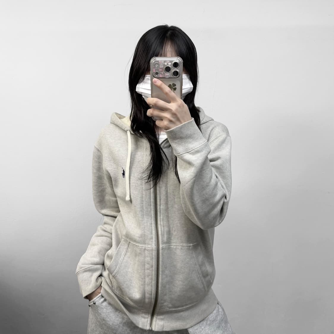 폴로 랄프로렌 포니 로고 써멀 후드집업 그레이 상품이미지1