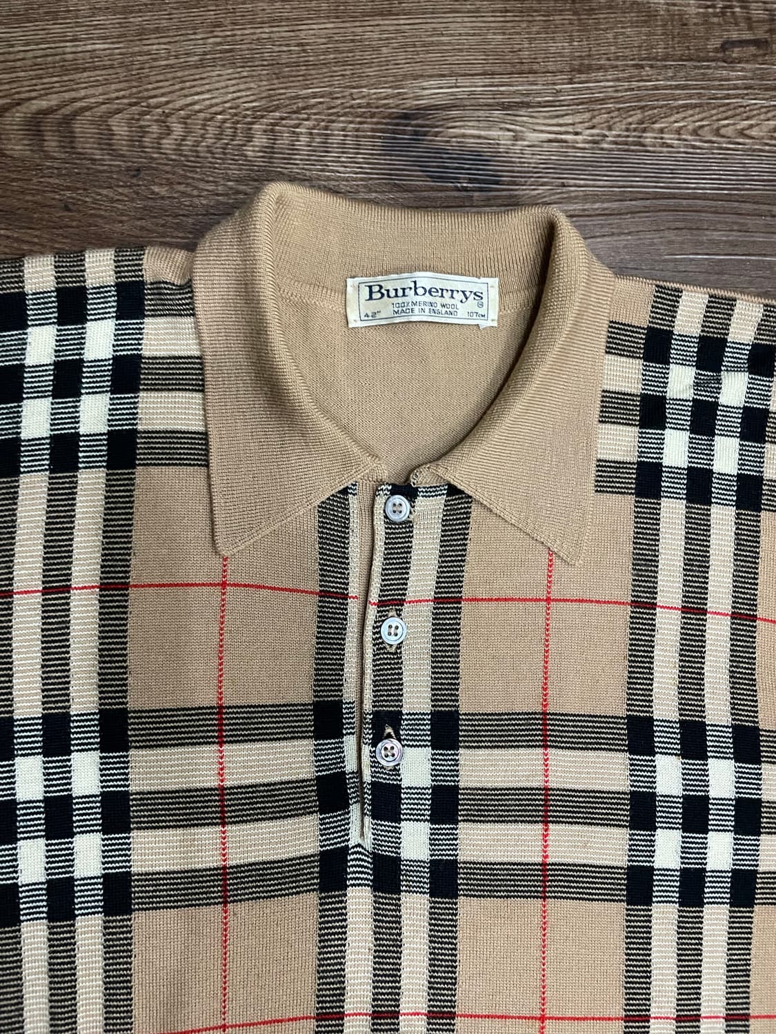 버버리 90s 노바체크 메리노울 카라넥 니트 베이지 상품이미지2