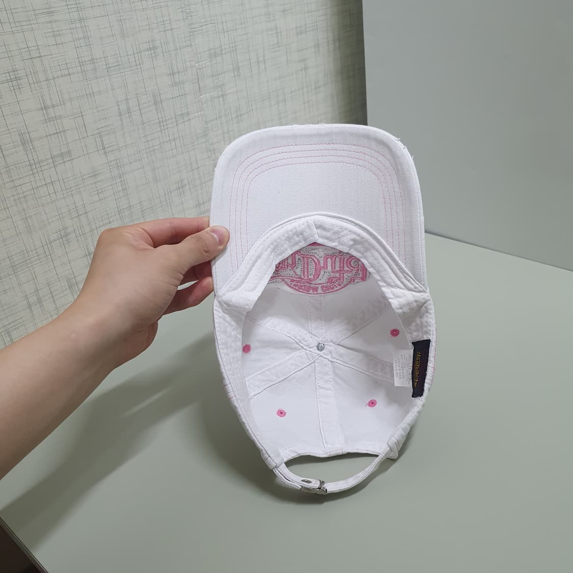 Von Dutch 본더치 빅로고 데미지 빅로고 볼캡 모자 화이트 핑크 상품이미지5