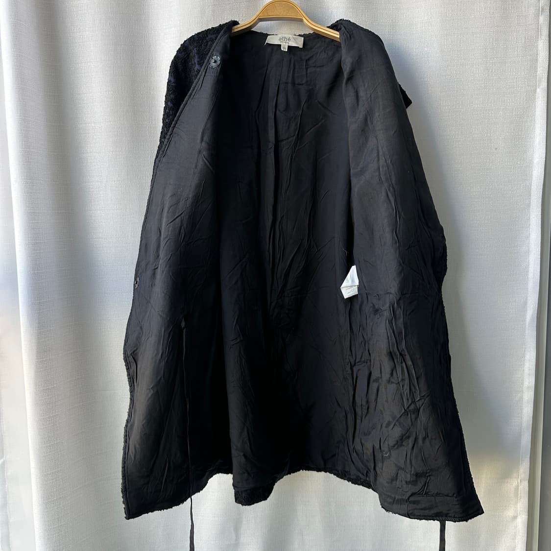 아떼 바네사브루노 울혼방 오픈카라 자카드 코트 블랙 네이비 36 상품이미지7