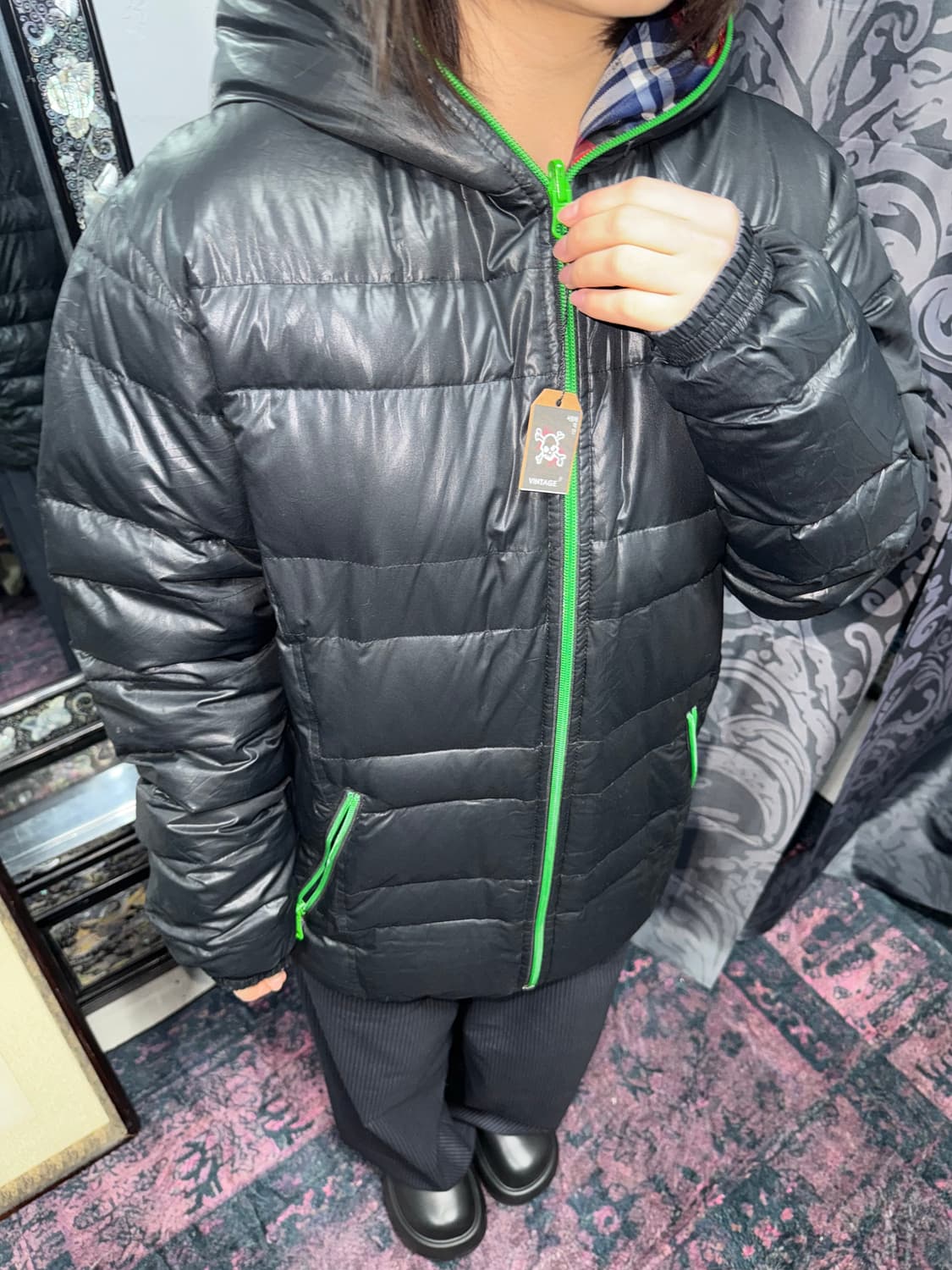 리버시블 체크 포인트 양면 패딩 상품이미지2