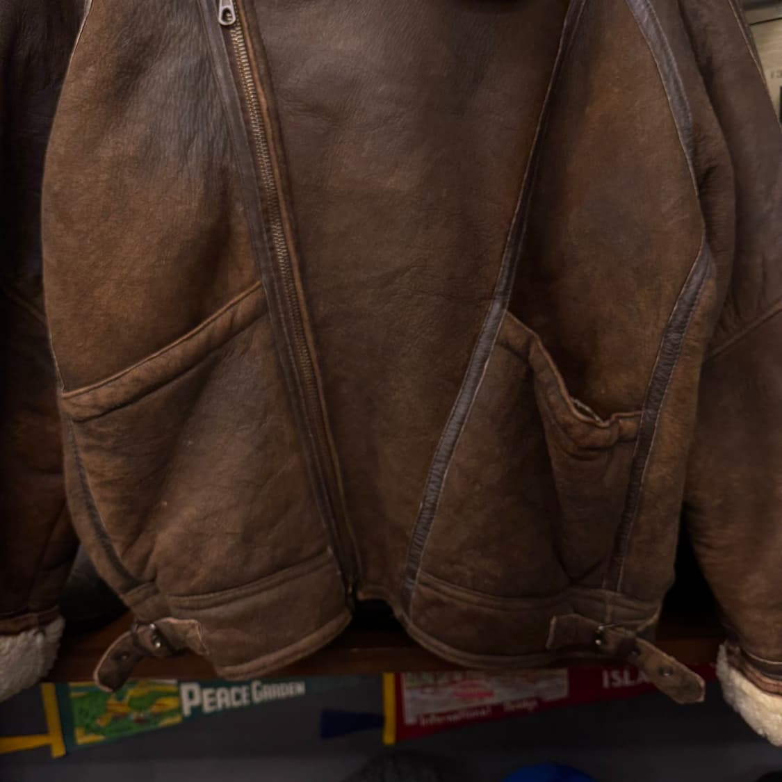 River Island 리얼 양가죽 레더 빈티지 무스탕 B-3 N136 상품이미지4