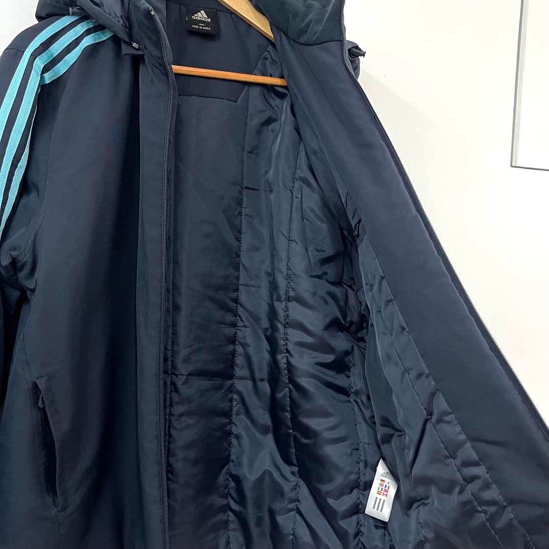 아디다스 하늘색 삼선 네이비 패딩 수트 자켓 상품이미지7